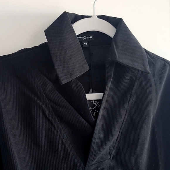 NWT Saks off 5th brand Area Stars black high cut cropped waffle top size xs - Picture 2 of 6